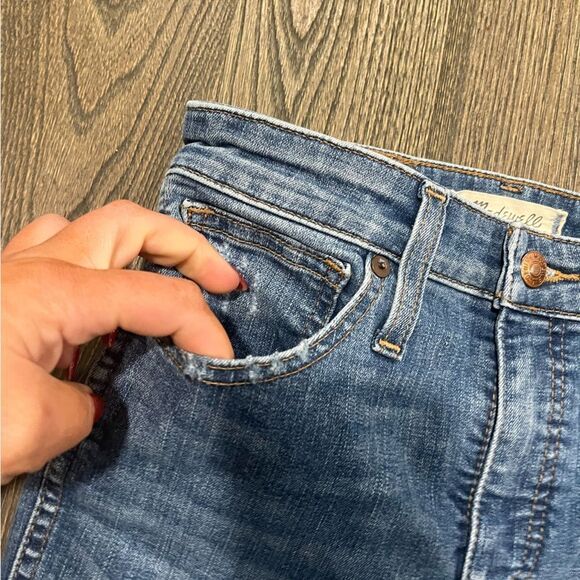 Madewell Medium Wash 9 Inch Mid Rise Ripped Knee Distressed Skinny Jeans Size 25 - Picture 4 of 11